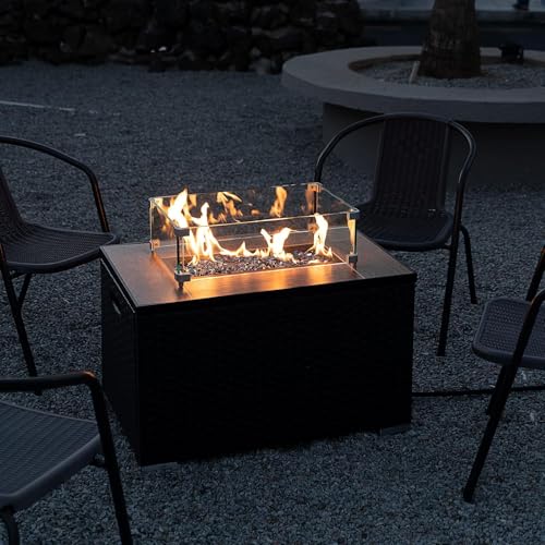 Image of Pulovin 10 lbs Black Fire Glass for Propane Fire Pit, 1 /2 Inch Fire Pit Glass Rocks for Gas Fireplace, Reflective Glass Rocks for Fire Pit Table
