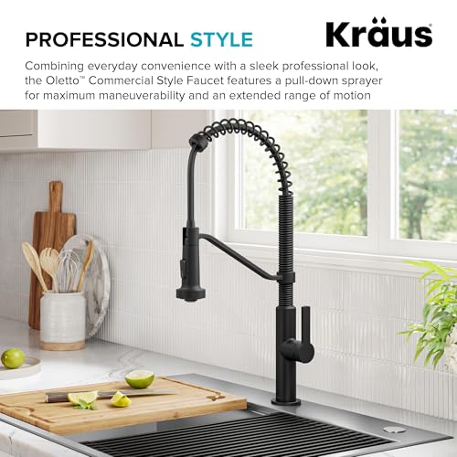 Image of KRAUS Oletto Commercial Style 2-Function Single Handle Pull Down Kitchen Faucet in Matte Black, KPF-2643MB