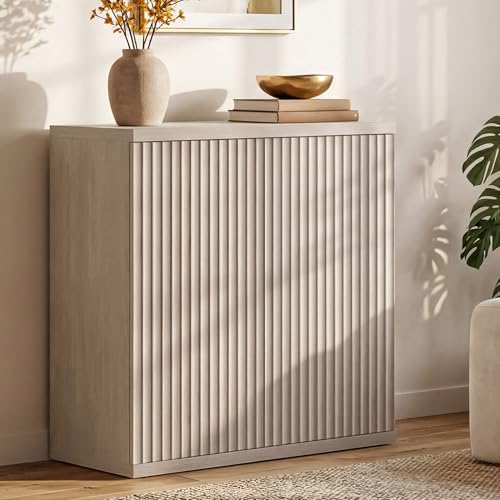 Image of SICOTAS Buffet Cabinet with Storage Accent Sideboard Modern Credenza with Doors & Shelves Fluted Media Console Mid Century Coffee Bar Table for Living Room Kitchen Dining Room Hallway