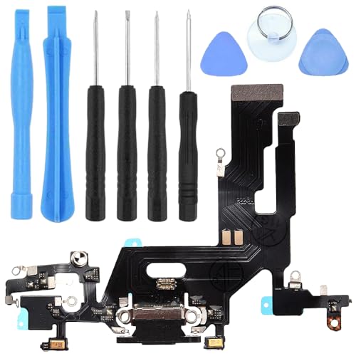 S&L ENTERPRISE Charging Port Dock Connector Compatible with iPhone 11 (6.1 inch) 2019 Replacement Flex Cable – Microphone/Antenna Replacement/Audio Jack Incl. Repair Kit – Black