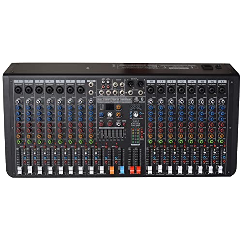 Image of kh Professional 16 Channel Audio Mixer, 15 Mono & 1 Stereo Channel, Mixing Console and Two Aux Paths w /USB Audio Interface, BT Function, 16 DSP Effects, 7-Band EQ, For Studio, Stage (16 Channel)