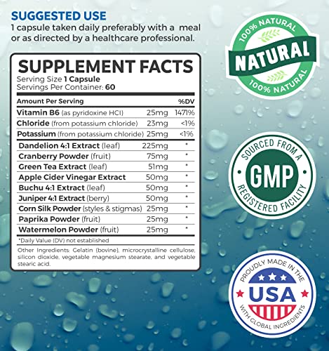 Water Pills - Natural Diuretic: Helps Relieve Bloating, Swelling & Water Retention for Water Weight Loss - Dandelion, Potassium, & Green Tea Herbal Relief Supplement - for Women & Men - 60 Capsules - Image 4