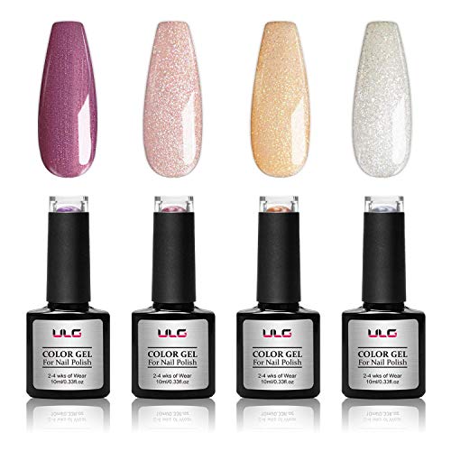 4 Glitter Autumn Fall Winter Color Gel Nail Polish Set-ULG Long Lasting Non-Toxic UV LED Soak Off Gel Polish Nail Art Manicure Kit with Gift Box 10ml 0.33oz
