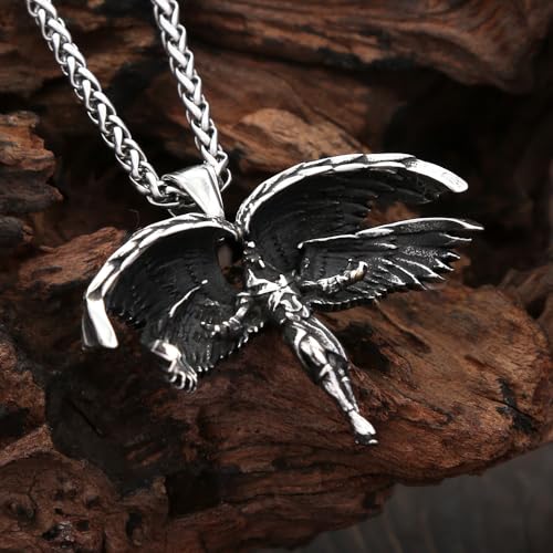 Collier Mains Priant Ange Gardien pendentif acier et argent sterling pour homme bijoux vintage