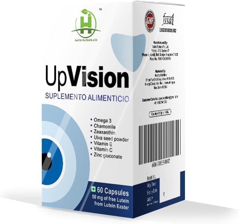 Upvision Eye Care Supplemnt para la salud ocular con omega-3, vitamina E, vitamina A, vitamina C, luteína, zeaxantina, vitamina B2 vegetariano 60