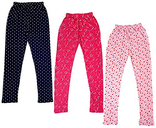 Image of indi weaves Girls Cotton Printed Leggings Slim Fit Cotton Stretchable Leggings [Pack of 3] Black, Magenta, Pink