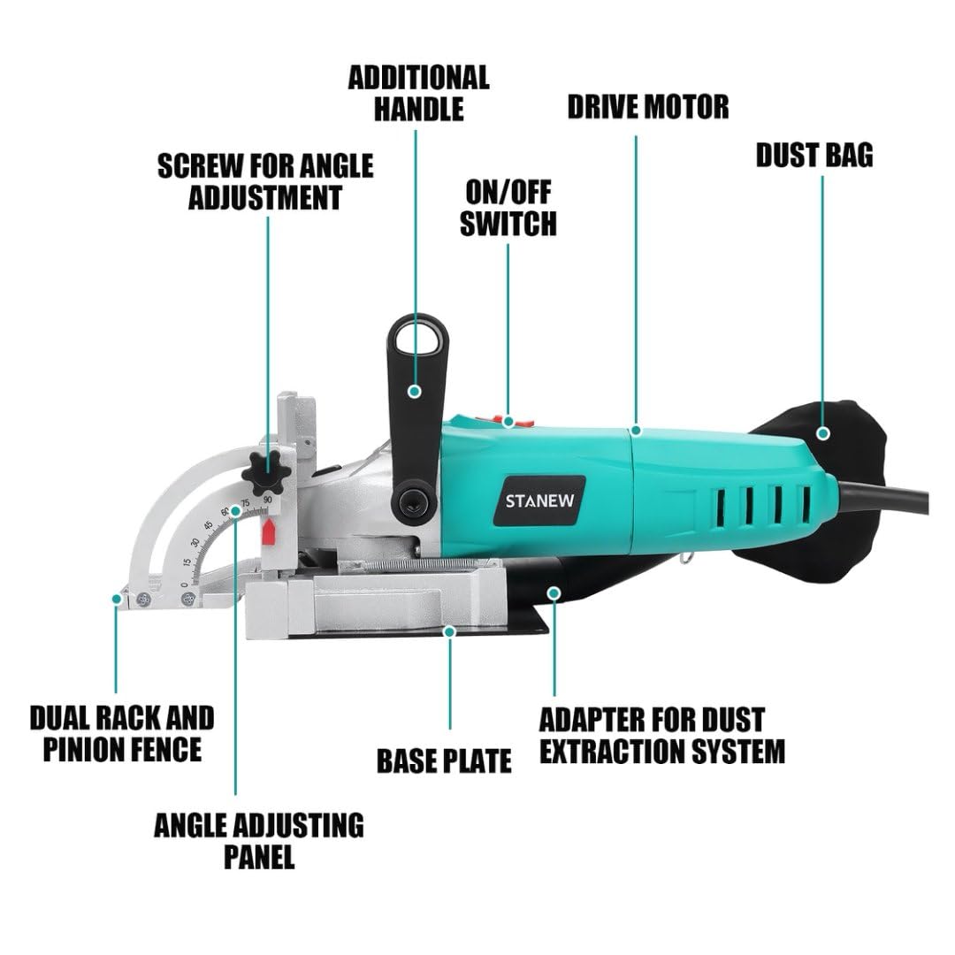 STANEW Engalletadora - STBJ1002 900W, 11000RPM,14 mm de profundidad máxima de fresado, Ángulo y altura ajustables,con bolsa de polvo y llave