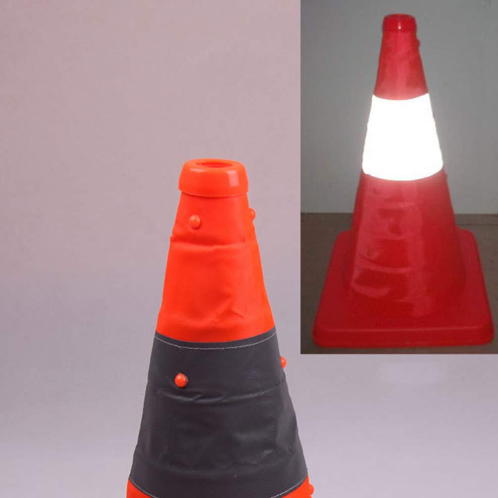 Cône de Chantier Pliable Orange avec Lampe LED Réfléchissante | Caoutchouc et Tissu, 1 Pièce avec 2 Piles Aaa, pour Événements Sportifs, Format Facile à Transporter