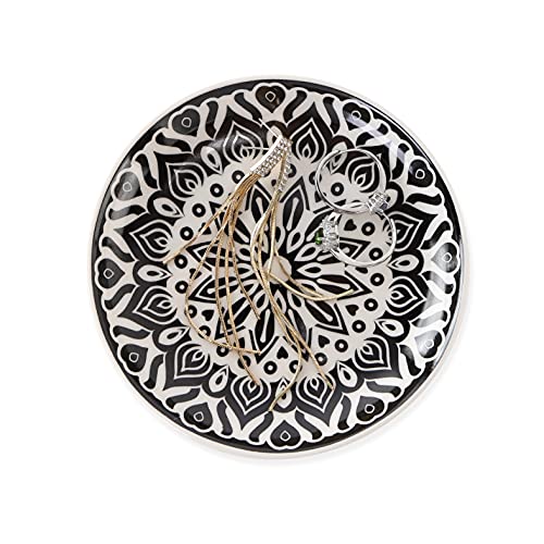 Ceramic Mandala Ring Dish,Boho Decorative Trinket Plate,Small Birthday Gifts for Women,Black - Thumbnail 5