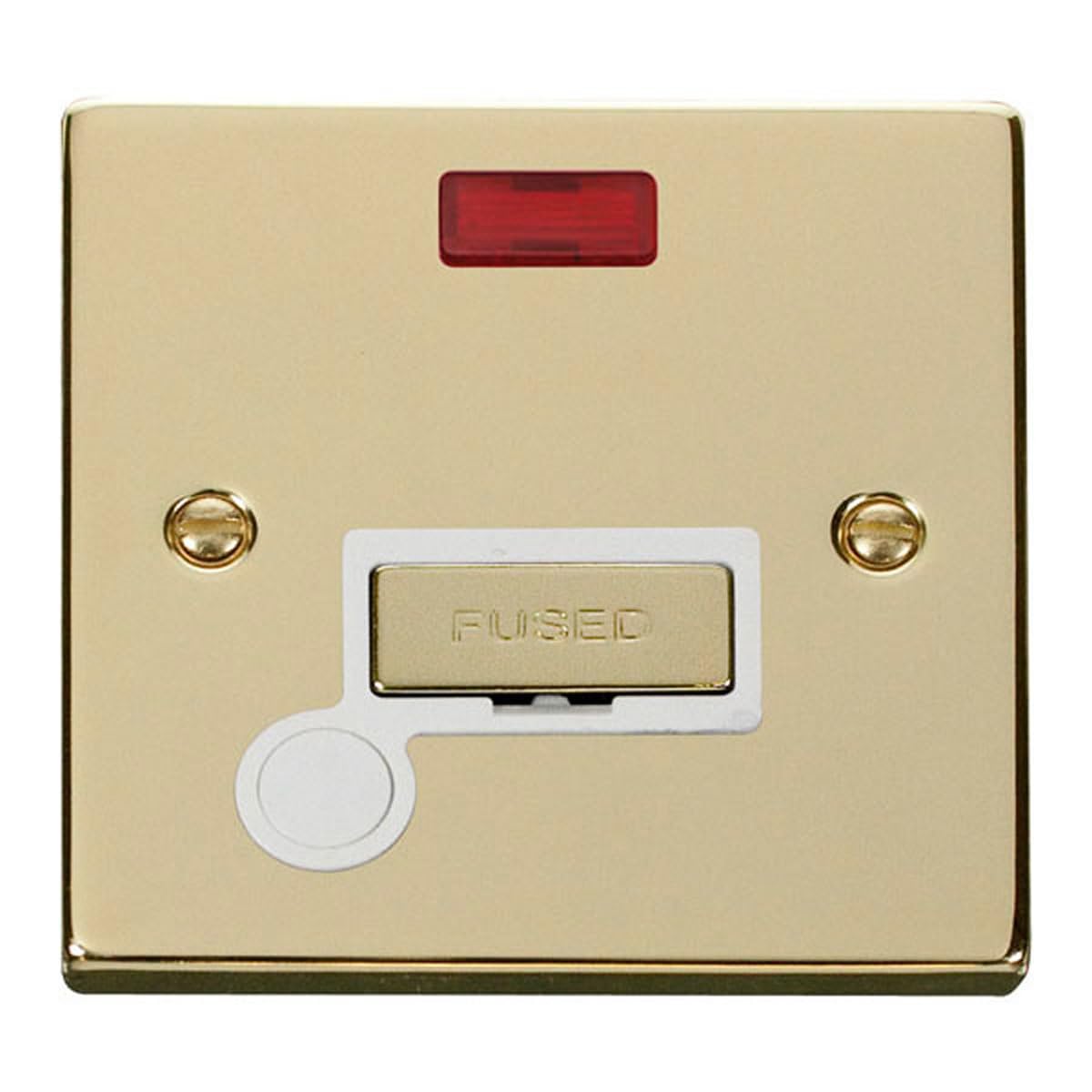 Click Polished Brass 13A Fused Ingot Connection Unit With Neon With Flex