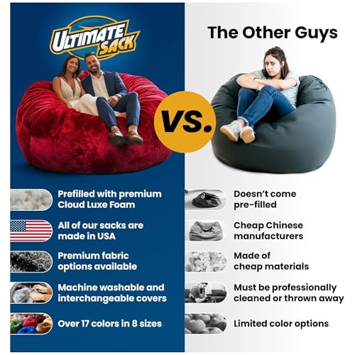 ULTIMATE SACK Lounger Bean Bag Chair, Oversize Bean Bag Chair for Adults, Comfy Chair Bean Bag Couch Lounge Sofa Loveseat Furniture | Electric Blue Suede