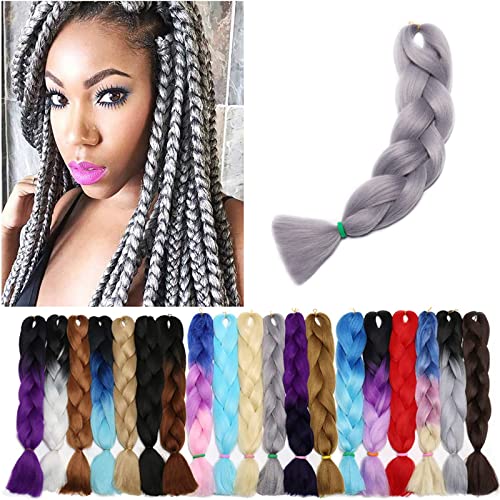 Benehair 24inch Grey Braiding Hair 1 Bundle Jumbo Braiding Hair Extensions High Temperature Synthetic Braid Hair Braiding Hair Pre Stretched Braid Extensions