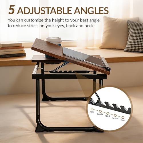 Image of Foldable Laptop Desk for Bed, 21.6 inch Split Desktop Adjustable Lap Desk for Adults, 5 Tilt Angles Ergonomic Laptop Table with Cup Holder, No Assembly Portable Bed Desk for Couch, Office, Travel (Black)