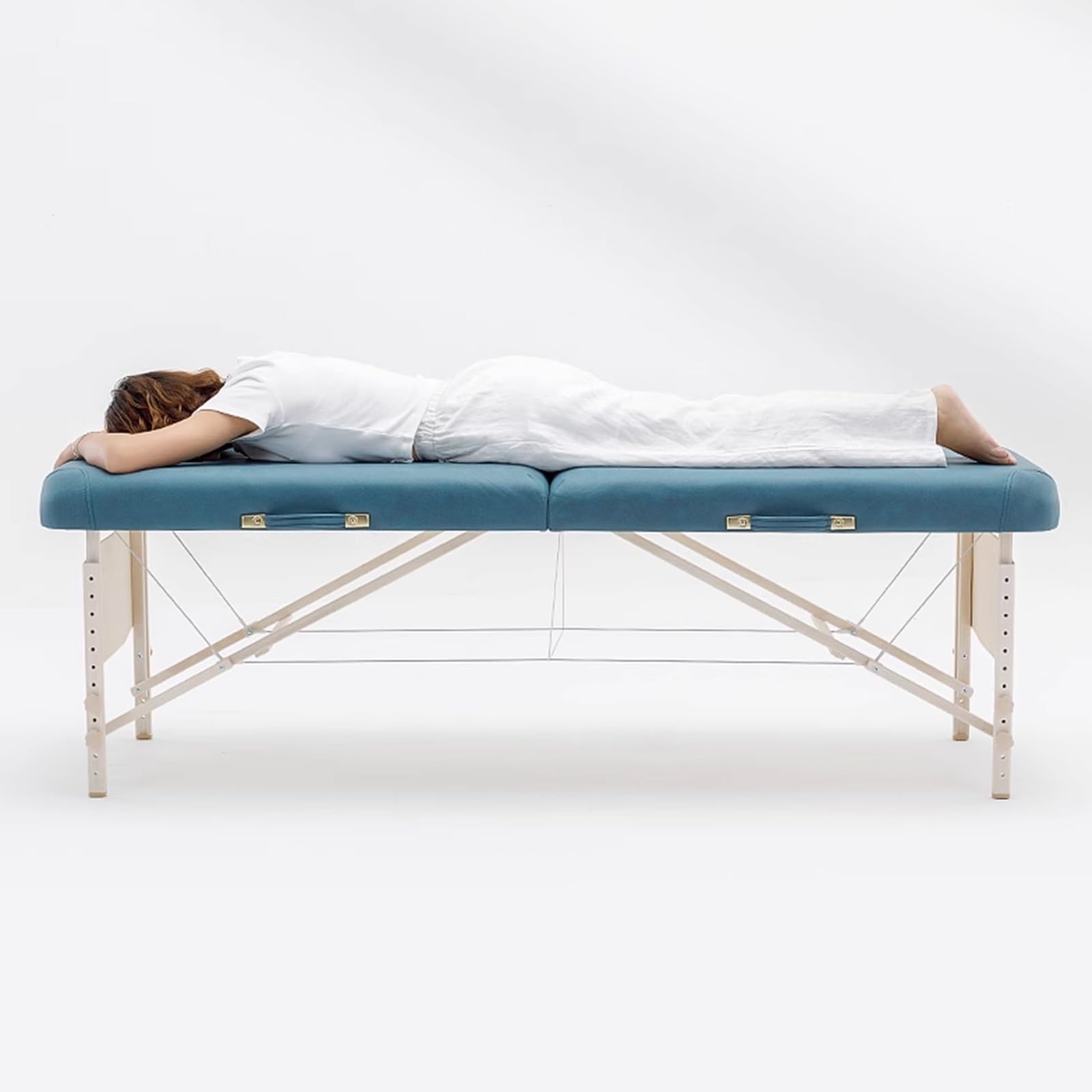 Lettino da Fisioterapista Portatile Lettino per Tatuaggi in Legno Massello Ad Altezza Regolabile Ergonomia Portatile Lettino Massaggio con Copriletto(Blue)