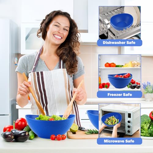 Wrova Wheat Straw Bowls Large Salad Bowls for Eating, Blue Bowls Set of 2 - image 3