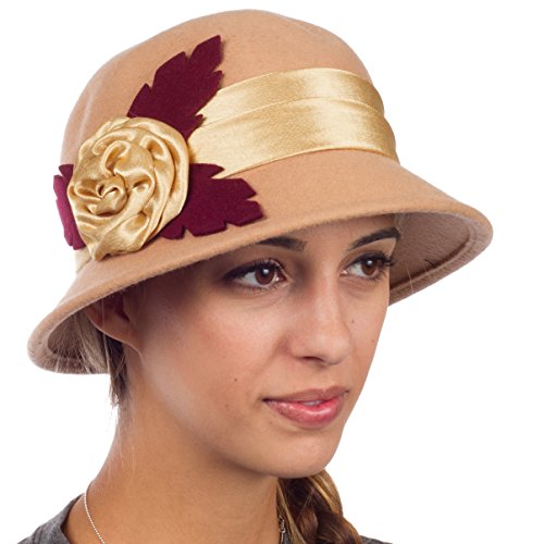 Sakkas 40041M Farrah Vintage Style Wool Cloche Hat - Beige - One Size