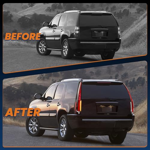 Image of KUIPERAUTO Tail Light Assembly Compatible for Chevy Suburban Tahoe GMC Yukon 2007-2014, Clear Red Rear Lamp Back Light, Yellow Turn Signal, 5Pin Plug