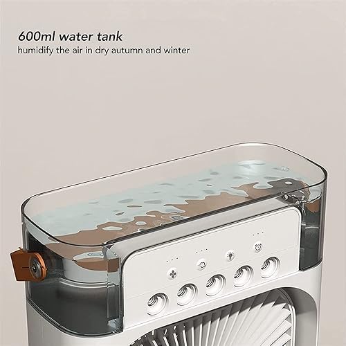 Miniatura 7 de Ventilador de aire acondicionado portátil, ventilador de escritorio personal 2 en 1 y humidificador de nebulización, con temporizador y luz nocturna