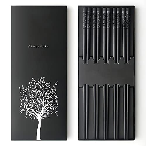 AOOSY Bacchette lavabili in lavastoviglie in vetroresina 5 paia,bacchette giapponesi in lega riutilizzabili bacchette nere set di bacchette antiscivolo sushi nero - immagine 4