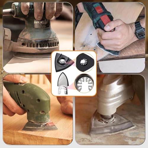 Image of Oscillating Tool Sanding Pads Kit 114Pcs | 2Pcs Triangle Sanding Pads and 2Pcs Finger Sanding Pad, 110Pcs Multitool Sandpaper Set, Grit Fit for Finishing Wood Sanding