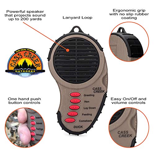 Cass Creek Ergo Duck Call, Handheld Electronic Game Call, CC003, Compact Design, 5 Calls In 1, Expert Calls for Everyone