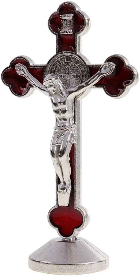 Alloy St.Benedict Cross Crucifix Statue Figure W/Bottom Worship