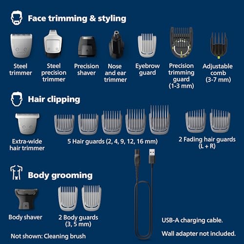 philips norelco multigroom series 9000-21 piece men39s grooming kit for beard body face nose ear hair trimmer wpremium storage case mg951060