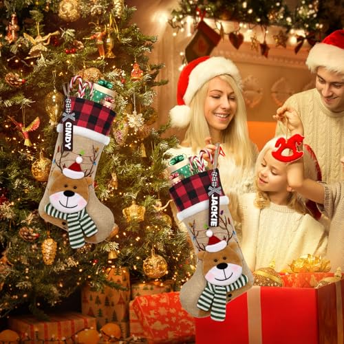 ASTNIC Weihnachtsstrumpf Personalisiert 18 Inch Großer Nikolausstrumpf mit Namen, Hängende Socke Candy Geschenk Taschen für Weihnachten Familienfeiertage Kamin Weihnachtsbau Dekoration (Rentier)