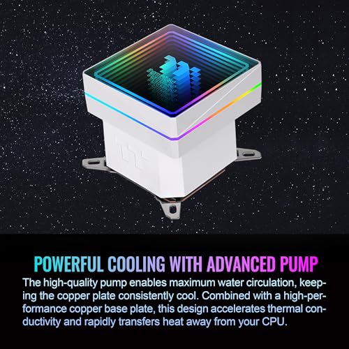 Image of Thermaltake TH240 V3 ARGB CPU Liquid Cooler; Intel /AMD; 1x240mm 500~2500rpm Single Frame ARGB Fan; 240mm Radiator; ARGB Infinity Mirror; Rotatable Pump Head; Snow; CL-W467-PL12SW-A
