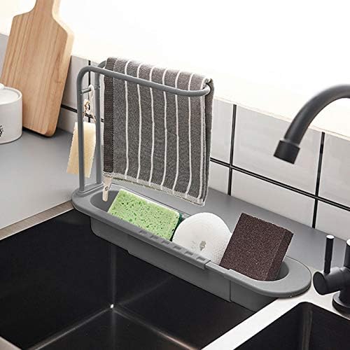 biteatey Telescopic Sink Holder, Telescopic Sink Rack Holder Expandable Storage Drain Basket- Sponge Soap Holder Drainer Sink Tray For Home Kitchen- Telescopic Detachable Sink Holder-for Home Kitchen