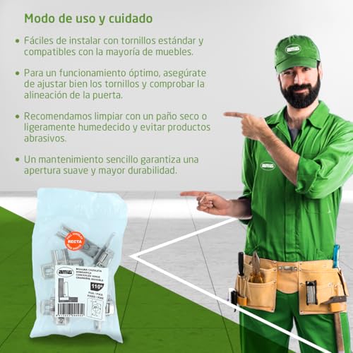 Miniatura 6 de Amig - Pack De 2 Bisagras De Cazoleta Rectas - Ø35 Mm - Acero Niquelado - Apertura 110 - Instalación Oculta Para Muebles De Cocina, Oficina Y Armarios - Tornillos Regulables No Incluidos
