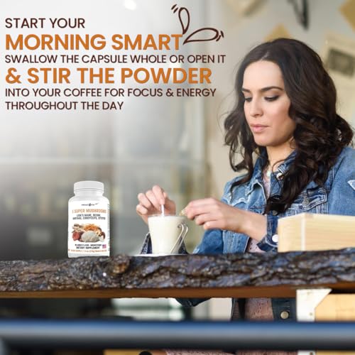 Image of 5 Mushrooms Supplement, 180 Count - Lion's Mane, Reishi, Shiitake, Cordyceps, Oyster Immune & Brain Supplement for Memory and Focus, Lions Mane Mushroom Blend