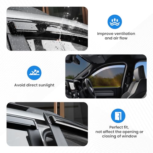 Image of Rain Guards for Dodge Ram 1500 Crew Cab 2009-2018, 2010-2025 Ram 2500 & 3500 Crew & Mega Cab, Out-Channel Side Window Rain Guards for Ram 1500 Classic Crew Cab 2019-2024, 4PCS, Black