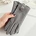 1 Pair Womens Winter Suede Cycling Gloves Solid Color Touch Screen Five Finger Gloves Thickened Plush Lining Skiing Gloves Grey
