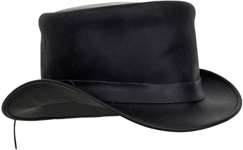 Genuine Leather Top Hat Fashion Gentleman Hat Black Deadman Top Hat for Men Women - Image 6