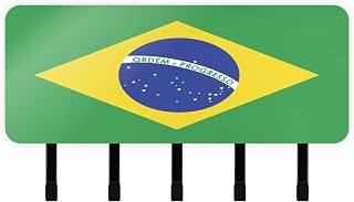 Brazil Flag Green Brazilian National Key Holder Wall Mount with Mail Organizer & 5 Self-Adhesive Hanging Wall Hanging for Home Decor Living Room Hallway