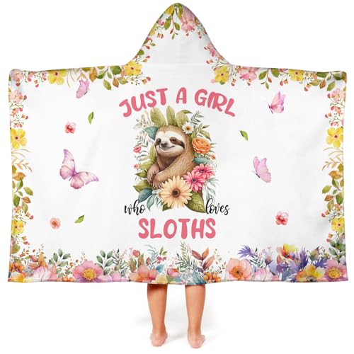 Image of Sloth Hooded Bath Towels for Girls,Soft Cotton Swimming Shower Beach Blanket (Sloth)