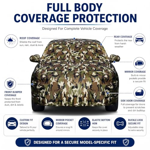 Image of Pivalo Car Body Cover for Tata Harrier All Model & Years (2019-2026) 100% Waterproof with Mirror Pockets, Triple Stitched Dustproof Heat Resistant UV Protection (Military /Jungle /Camouflage)