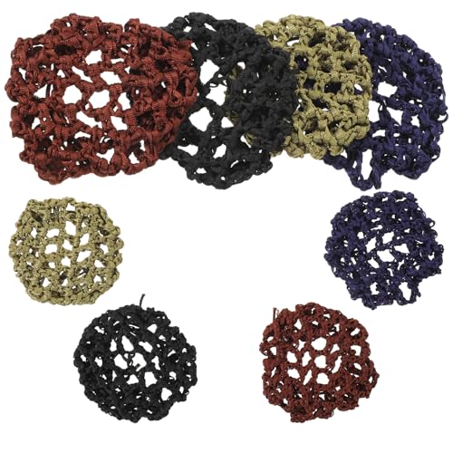 BESTYASH Redecillas para Moño de Ballet 8 Piezas (negro, Verde Militar, Azul Marino, Marrón) Borde Elástico, Malla Reutilizable para Mujer y Niña, Accesorio Ligero para Recogido