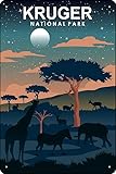 Póster de viaje nocturno del Parque Nacional Kruger, póster de Sudáfrica, 20,3 x 30,5 cm, divertido letrero de metal para sala de juegos, cueva de hombre, decoración de pared