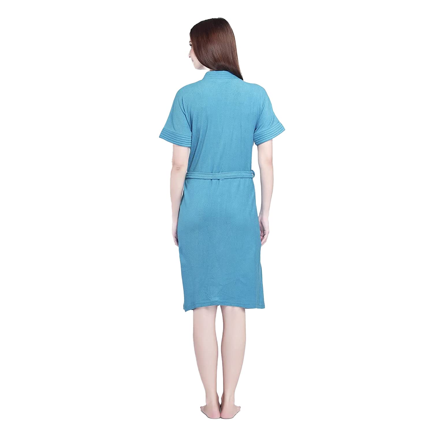 SAND DUNE Half Sleeve Soft Cotton Knee Length Bathrobe for Women & Girl (Turquoise) (XXL) 3
