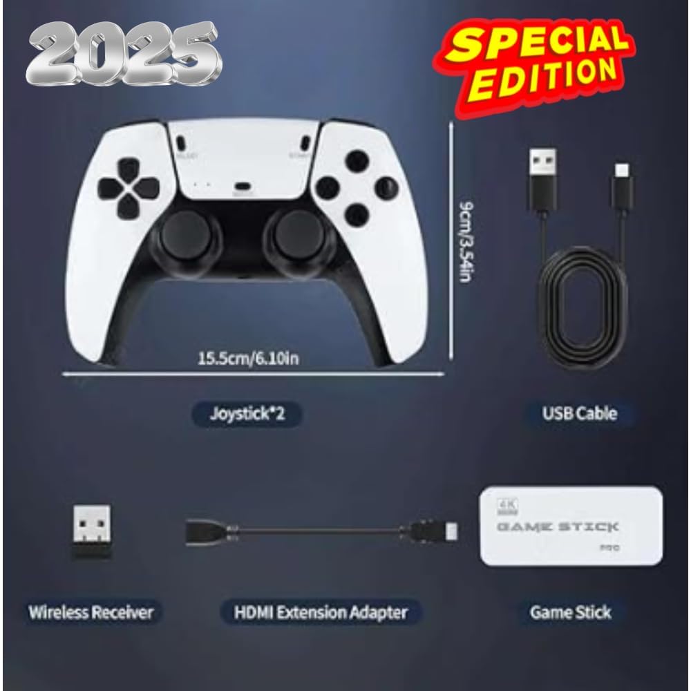 2025 April Edition Best for Gift Ultra HD Wireless TV 4K Game Console Video Game with 20,000+ Games, Dual Controllers, 64GB Storage, and 23 Emulators Kids Video Game 3