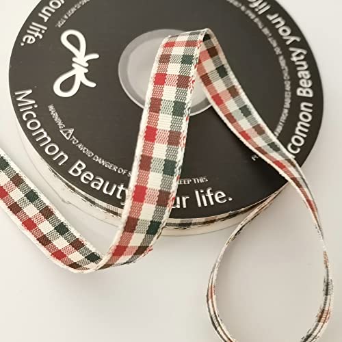 Micomon Red And Green Gingham Ribbon Buffalo Ribbon Checkerd Christmas Ribbon 25 Yards Each Roll 100% Polyester (3/8",Redgreen) #TOP3