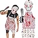Produktbild DTAOZFA Serienkiller Kostüm, Halloween Kettensäge Mann Kostüm, Horror Kostü Herren, Mordmaske, Kettensäge, Schürze, Narben -Tattoo -Aufkleber, Halloween -blutiges Kostü (White)