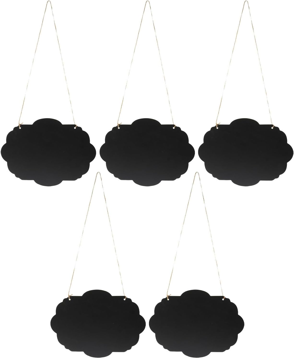 Unomor 5pcs Double Sided Hanging Chalkboard Message Boards with Wood Frame and String, Versatile Rustic Charm Memo Boards for Bar Decoration and Wedding Events, Black Wall Mounted Sign