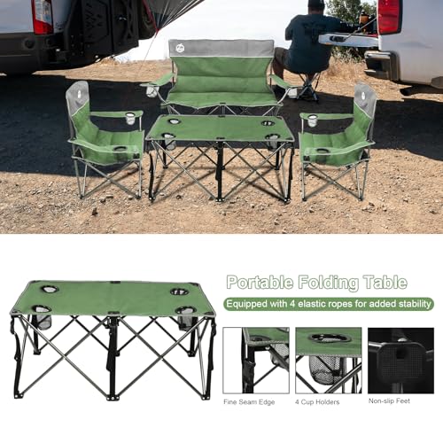 Northroad Folding Camping Chair Set of 4, Portable Collapsible Conversation Set w/1 Sofa, 2 Single Chairs, 1 Table for Family Patio, Outdoor Travel, Beach(Green) - Image 5