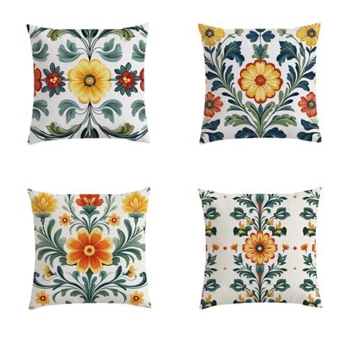 Housse coussin extérieur turquoise effet lin avec impression double face premium
