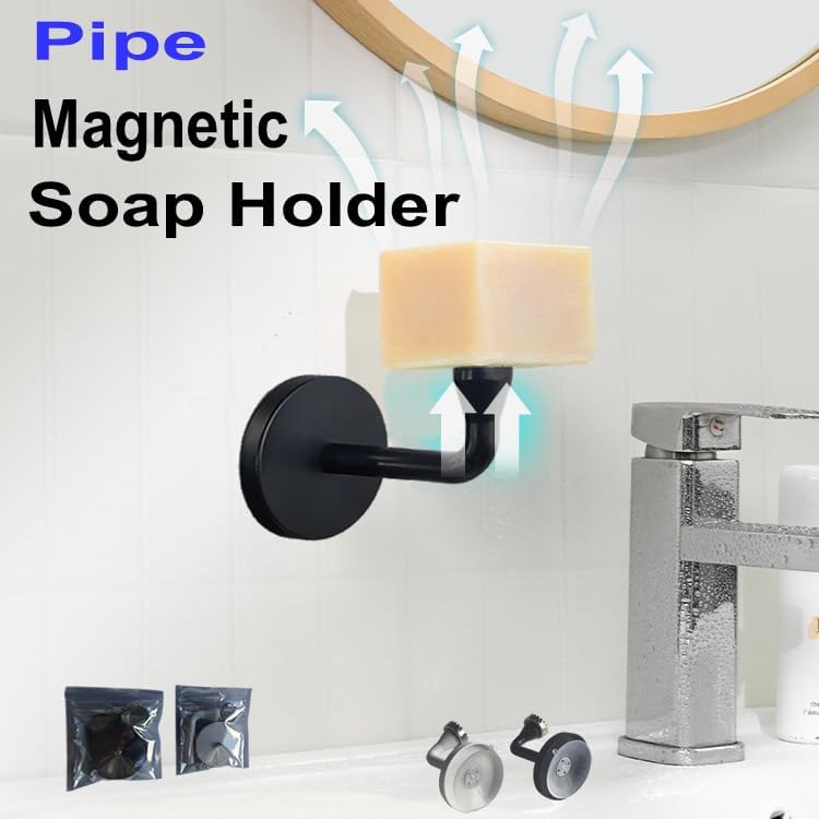 Aizhoumoo- PP Magnetic Soap Holder - Suspended Drainage Design Saves Soap, Strong Magnet for Shampoo/Soap Bars (Black)