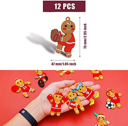 AIEX 12pcs Gingerbread Man Ornaments, Lovely Interesting Gingerbread Man Hanging Decors for Christmas Tree Hanging Decorations (Sports Series)