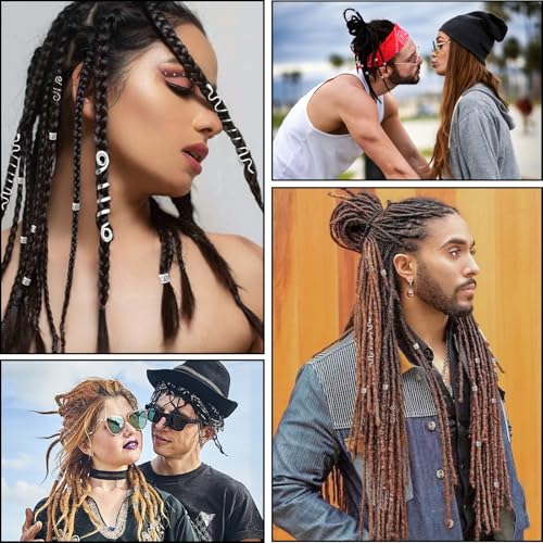 LUFFLOK 31 Piezas Argollas Anillos Trenzas, Joyería Trenzas, Anillos Ajustables Plata, Charms Locs Dreadlocks, Clips Adornos Pelo Platas Mujer e Hombre, Accesorios Pelo Estilo Pirata (Plata) - imagen 7